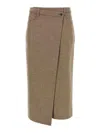 Brunello Cucinelli Wraparound Skirt With Belt Loops And Back Pockets In Brown