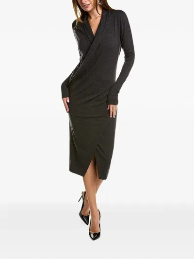 Brunello Cucinelli Wrap-style Long-sleeve Midi Dress In Black