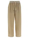 Brunello Cucinelli Wrinkled Viscose Trousers With Adjustable Drawstring In Neutral