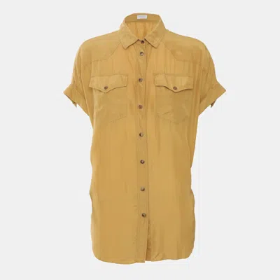 Pre-owned Brunello Cucinelli Yellow Silk Short Sleeve Shirt M