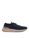 Brunello Cucinelli Leather-trimmed Stretch-knit Sneakers In Blue