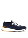 Brunello Cucinelli Leather-trimmed Stretch-knit Sneakers In Blue
