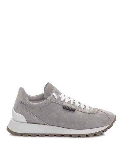Brunello Cucinelli Sneakers With Jewelry Decoration In Grey