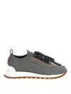Brunello Cucinelli Low Top Sneakers With Contrast Sole And Textured Panels In Grey