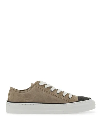 Brunello Cucinelli Leather Sneakers In Neutral
