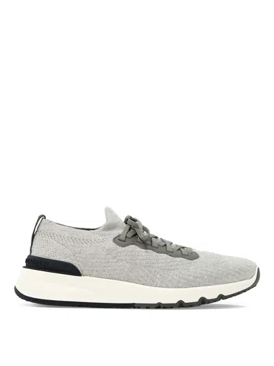 Brunello Cucinelli Grey Cotton Sneakers In Gray