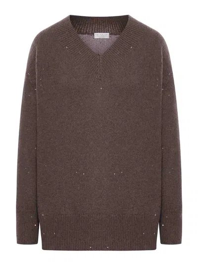 Brunello Cucinelli Cashmere V-neck Sweater In Brown