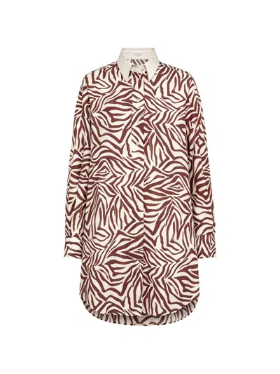 Brunello Cucinelli Zebra-print Shirt Mini Dress In Multi