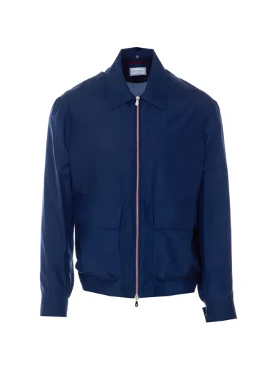 Brunello Cucinelli Blue Jacket With Frontal Zip Closure
