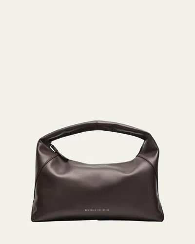 Brunello Cucinelli Zip Calf Leather Hobo Bag In Brown