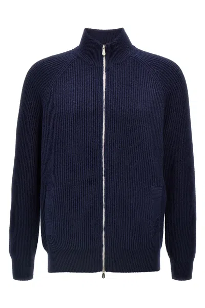 Brunello Cucinelli Zip-up Cashmere Cardigan In Blue