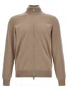 Brunello Cucinelli Zipper Cardigan High Collar In Brown