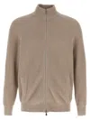 Brunello Cucinelli Collar Zip Cardigan Ribbed Texture In Neutral