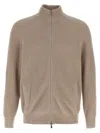 Brunello Cucinelli Collar Zip Cardigan Ribbed Texture In Neutral