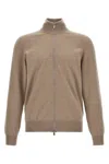 Brunello Cucinelli Zipper Cardigan High Collar In Sand