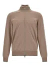 Brunello Cucinelli High Neck Cashmere Zip Cardigan In Brown