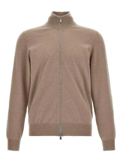 Brunello Cucinelli Zip Cardigan In Brown
