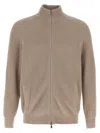 Brunello Cucinelli Collar Zip Cardigan Ribbed Texture In Neutral