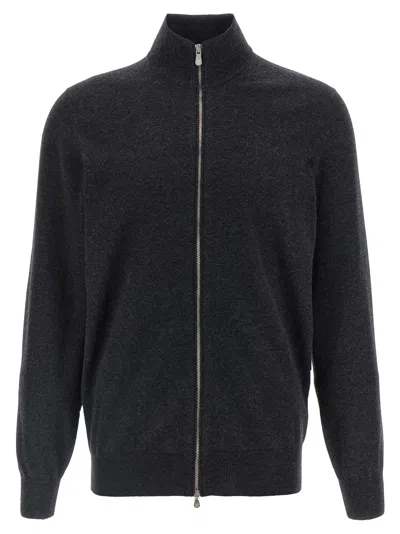 BRUNELLO CUCINELLI ZIP CARDIGAN SWEATERS AND CARDIGANS GRAY