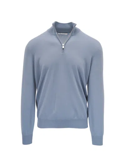 Brunello Cucinelli Zip Cashmere Sweater In Blue