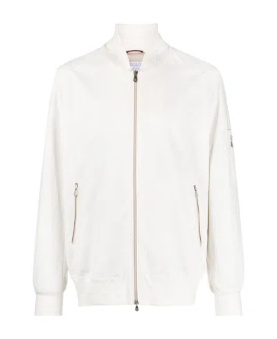 Brunello Cucinelli Zip-fastening Cotton Bomber Jacket In White