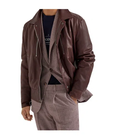 Brunello Cucinelli Zip-fastening Leather Jacket In Burgundy