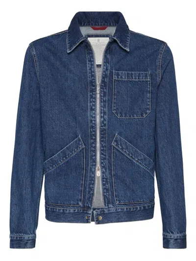 Brunello Cucinelli Zip-fastening Patch-pocket Denim Jacket In Blue