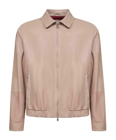 Brunello Cucinelli Zip-fastening Suede Jacket In Neutral