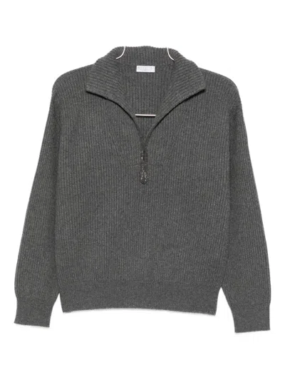 Brunello Cucinelli Zip-fastening Sweater In Gray