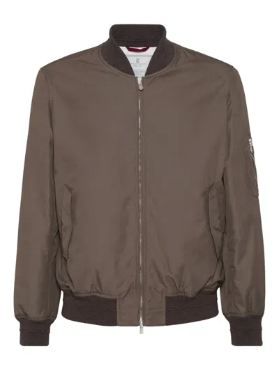 Brunello Cucinelli Padded Nylon Bomber Jacket In Brown