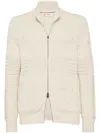 Brunello Cucinelli Beige Cardigan In Cotton With Zip