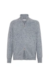Brunello Cucinelli Cashmere Stand-up Collar Cardigan With Textured Knit In Blue