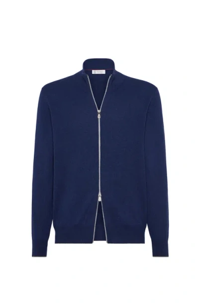 Brunello Cucinelli Zip-front Cardigan In Blue