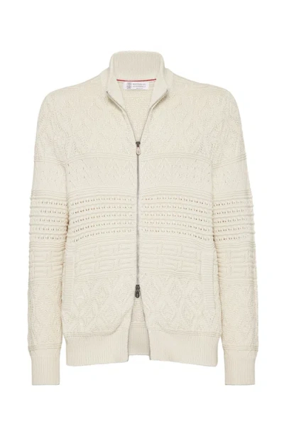 Brunello Cucinelli Zip-front Cardigan In Ecru