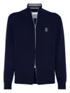 Brunello Cucinelli Zip-front Embroidered-logo Cardigan In Blue