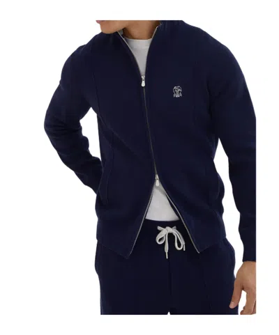 BRUNELLO CUCINELLI ZIP-FRONT EMBROIDERED-LOGO CARDIGAN