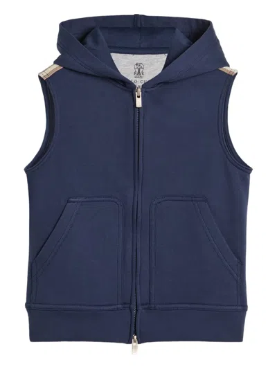 Brunello Cucinelli Kids' Zip-front Hooded Vest In Blue