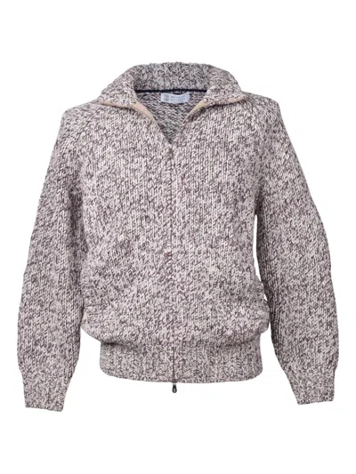 Brunello Cucinelli Zip-front Marl-knit Cardigan In Gray