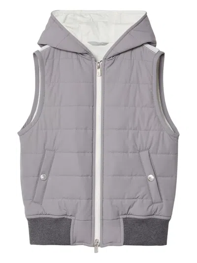 Brunello Cucinelli Kids' Zip-front Quilted Gilet In Grey