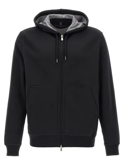 Brunello Cucinelli Zip Hoodie Sweatshirt Blue In Black