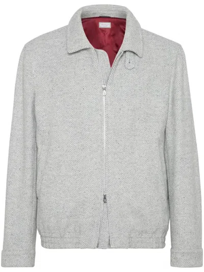 Brunello Cucinelli Wool-silk-cashmere Bomber Jacket In Pearl Grey