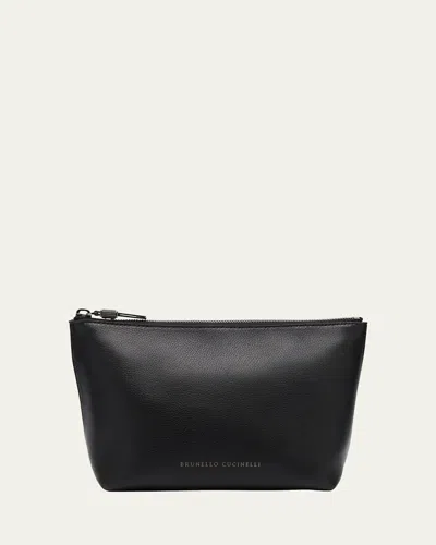 Brunello Cucinelli Zip Lamb Leather Makeup Bag In Black