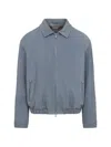 Brunello Cucinelli Suede Jacket Collared Design Elasticated Hem Pockets In Blue