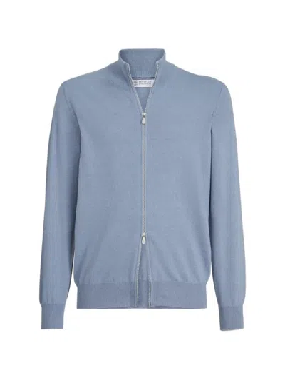 Brunello Cucinelli Zip Long-sleeved Cardigan In Blue