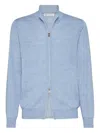 Brunello Cucinelli Zip-neck Lightweight Cardigan In Blue
