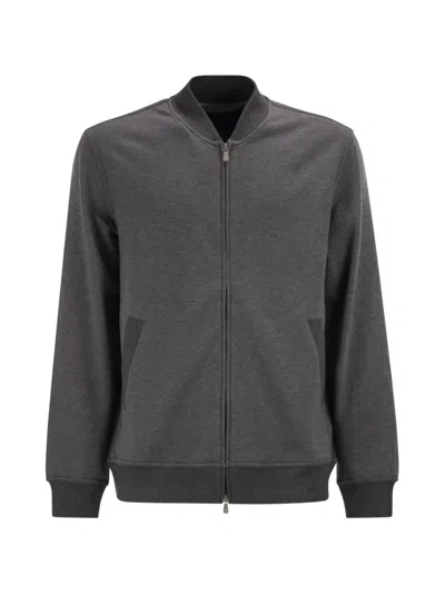 Brunello Cucinelli Men Techno Cotton Fleece Topwear With Zip In Black
