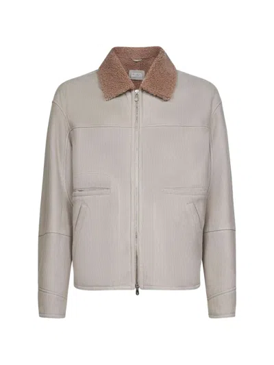 Brunello Cucinelli Zip Shearling-collar Jacket In Multi