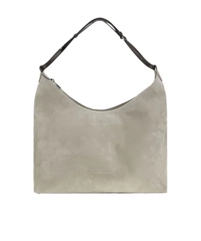 Brunello Cucinelli Zip Suede Shoulder Bag In Brown