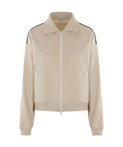Brunello Cucinelli Zip Sweater In Nude