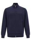 Brunello Cucinelli Zip-up Blue Sweatshirt With High Collar And Relaxed Fit